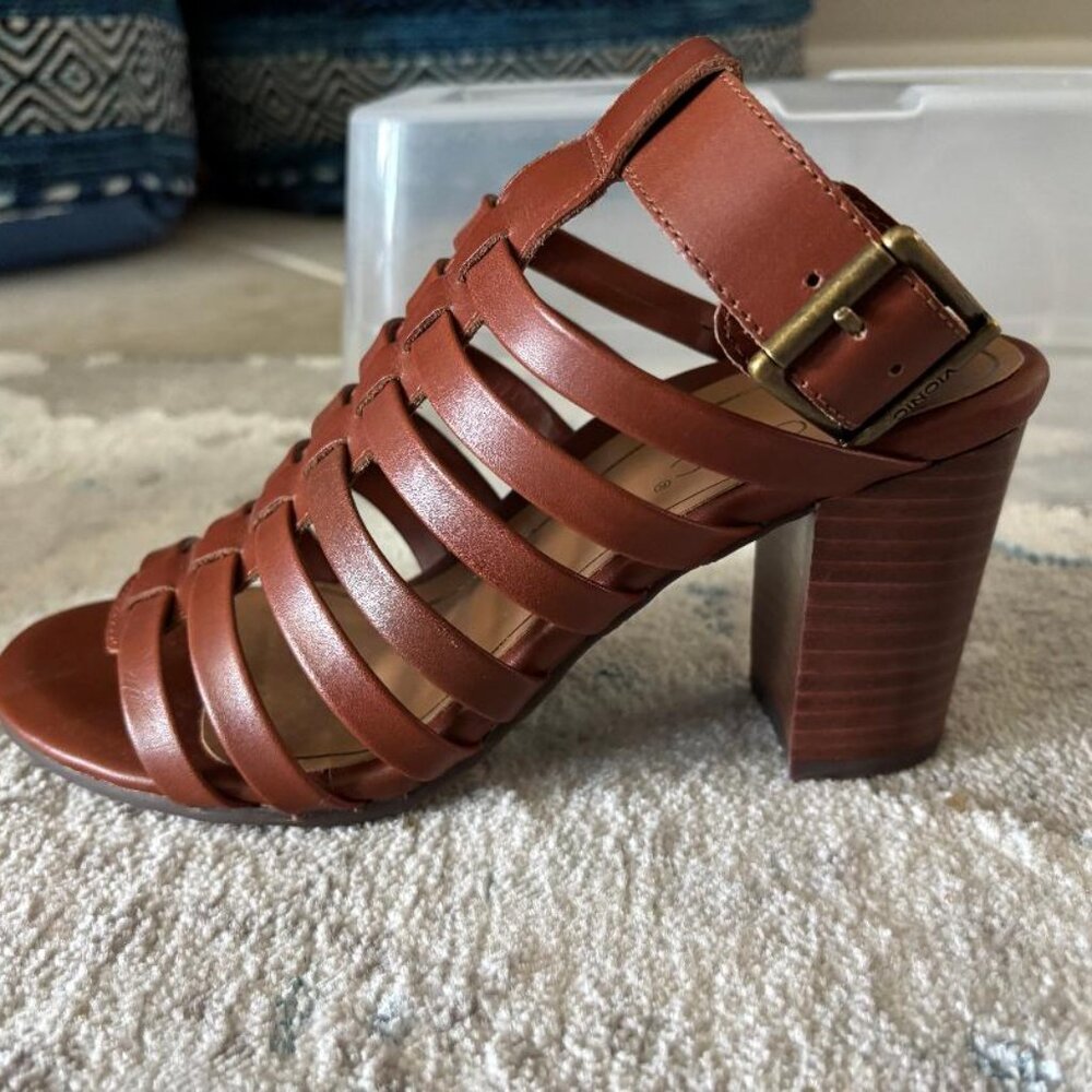 New Vionic Brown Heeled Gladiator Sandals